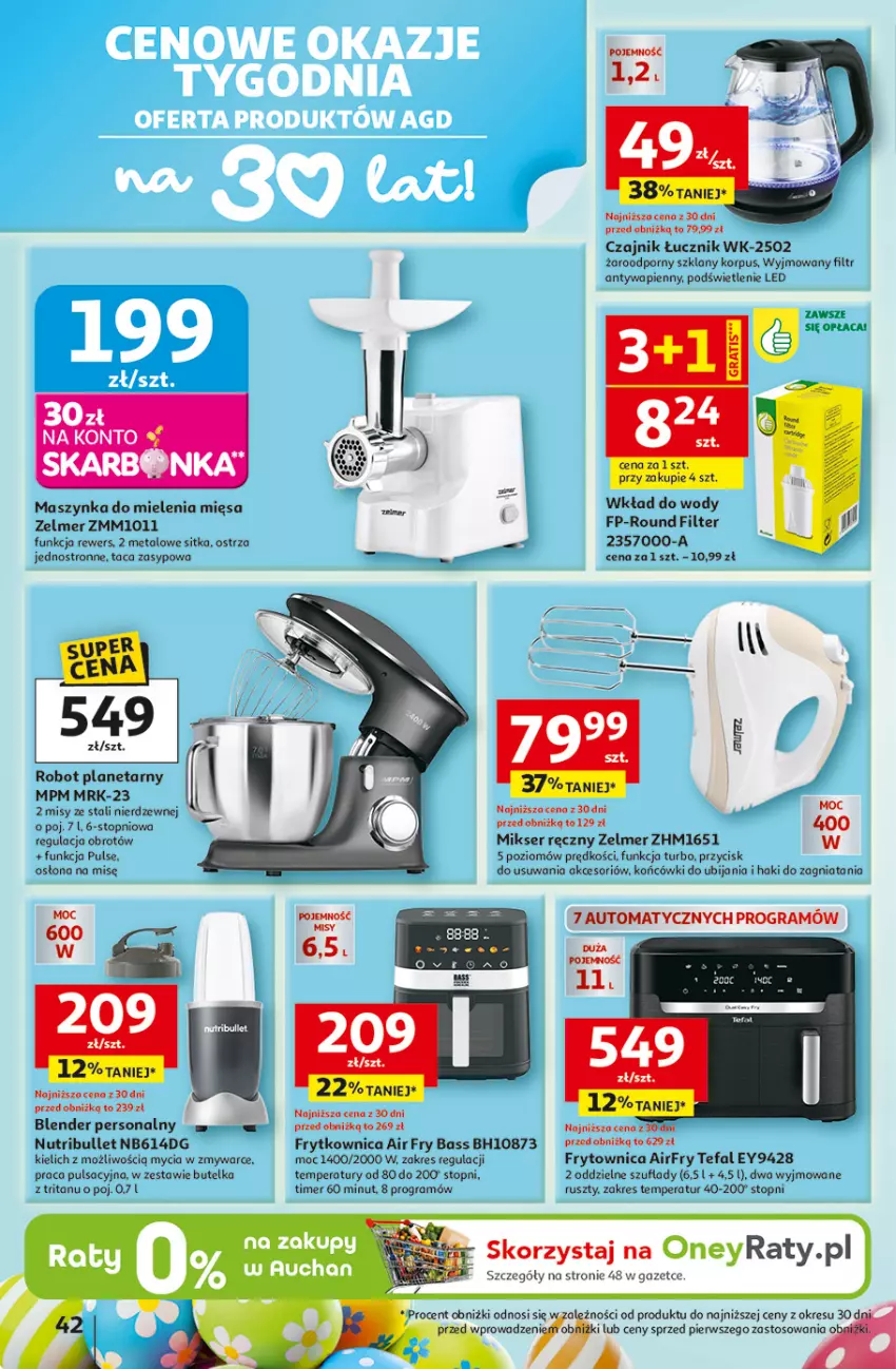 Gazetka promocyjna Auchan - 30 Lat Hipermarket - ważna 19.03 do 25.03.2026 - strona 42 - produkty: Blender, Czajnik, Fa, Gra, Maszynka, Maszynka do mielenia, Mikser, Mikser ręczny, Por, Robot, Robot planetarny, Ser, Szynka, Taca, Tefal, Top, Zelmer