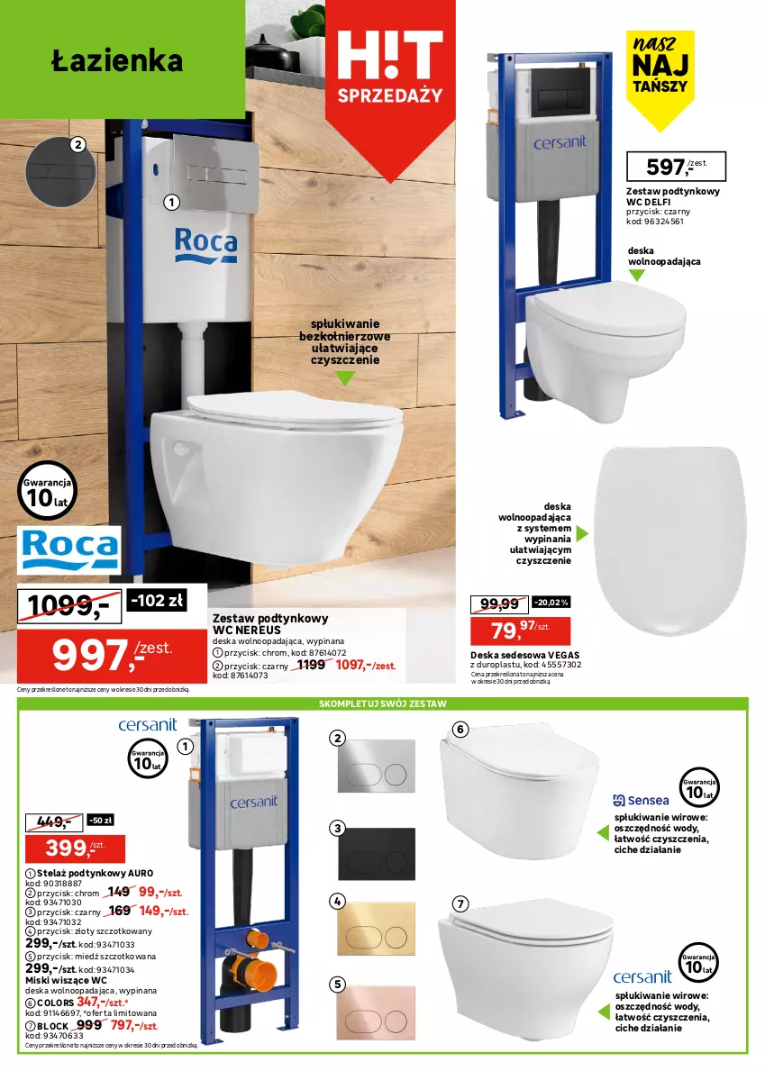 Gazetka promocyjna Leroy Merlin - Gazetka Leroy Merlin - ważna 25.06 do 17.07.2025 - strona 10 - produkty: Deska sedesowa, Deska wolnoopadająca, Kompakt WC, Miska, Miska wisząca, Słupek, Szafka, Zestaw podtynkowy WC