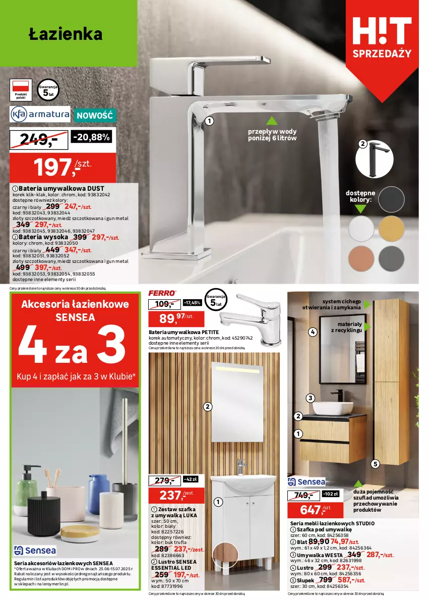 Gazetka promocyjna Leroy Merlin - Gazetka Leroy Merlin - ważna 25.06 do 17.07.2025 - strona 12 - produkty: Bateria, Bateria umywalkowa, Kabina z hydromasażem, Lustro, Ser, Słupek, Sok, Szafka, Szafka pod umywalkę, Termos, Umywalka