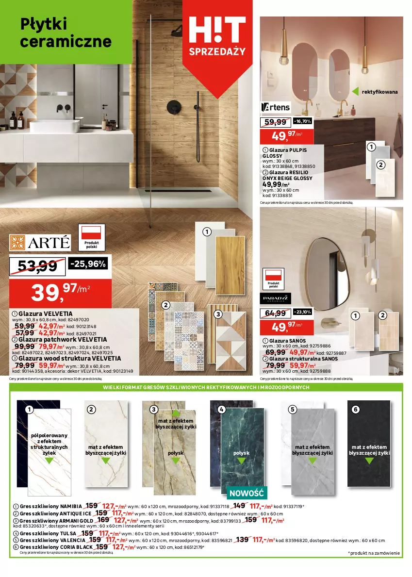 Gazetka promocyjna Leroy Merlin - Gazetka Leroy Merlin - ważna 25.06 do 17.07.2025 - strona 14 - produkty: Glazura, Gres, Gres szkliwiony, Lack, Lazur, Płytka, Por, Ser, Top, Velvet
