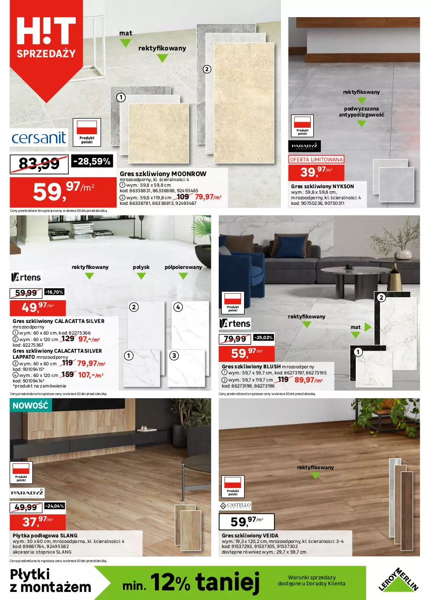 Gazetka promocyjna Leroy Merlin - Gazetka Leroy Merlin - ważna 25.06 do 17.07.2025 - strona 15 - produkty: Glazura, Gres, Gres szkliwiony, Lack, Lazur, Płytka, Por, Ser, Top, Velvet