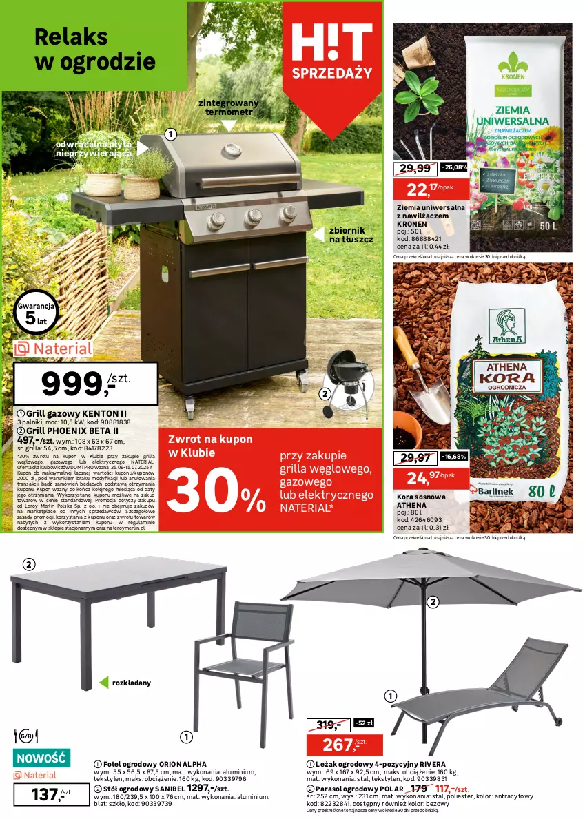 Gazetka promocyjna Leroy Merlin - Gazetka Leroy Merlin - ważna 25.06 do 17.07.2025 - strona 2 - produkty: Fotel, Gra, Grill, Grill gazowy, Olej, Parasol, Płyta, Poduszka, Sos, Stół, Termometr, Tran