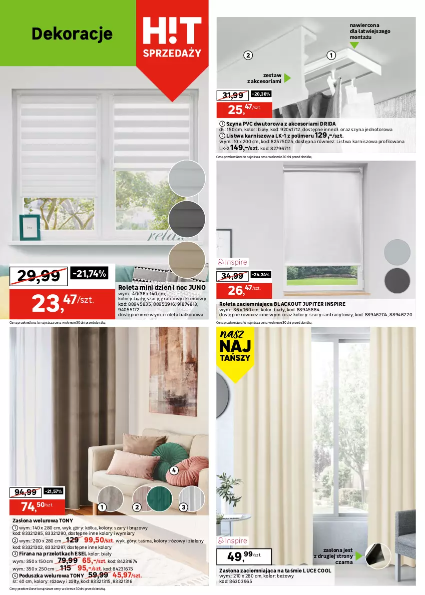 Gazetka promocyjna Leroy Merlin - Gazetka Leroy Merlin - ważna 25.06 do 17.07.2025 - strona 20 - produkty: Dywan, Firana, Gra, Karnisz, Lack, Listwa, Narożnik, Poduszka, Roleta, Szyna, Teleskop, Zasłona
