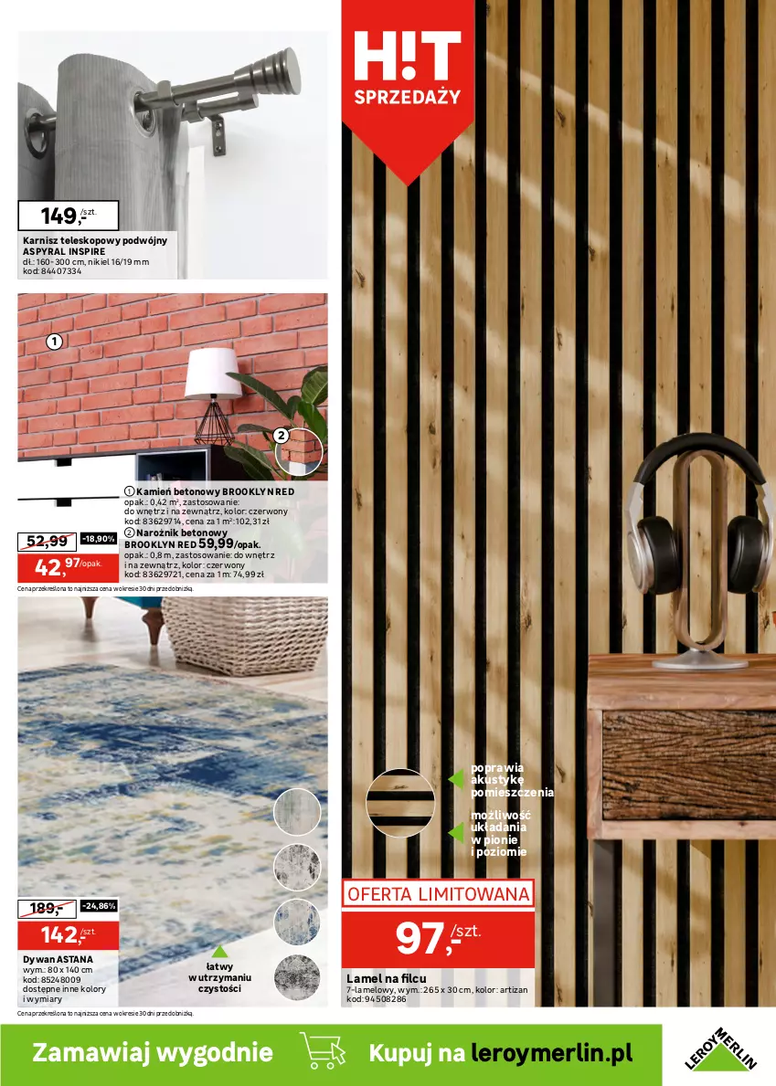 Gazetka promocyjna Leroy Merlin - Gazetka Leroy Merlin - ważna 25.06 do 17.07.2025 - strona 21 - produkty: Dywan, Firana, Gra, Karnisz, Lack, Listwa, Narożnik, Poduszka, Roleta, Szyna, Teleskop, Zasłona