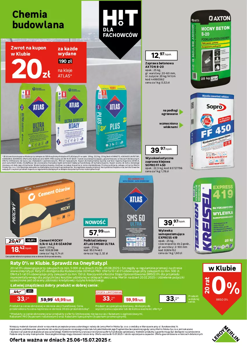 Gazetka promocyjna Leroy Merlin - Gazetka Leroy Merlin - ważna 25.06 do 17.07.2025 - strona 28 - produkty: Cement, Fa, Klej, Kosz, LANA, Mop, Olej, Podkład, Sok, Sprzedawcy, Top, Tran, Wylewka samopoziomująca, Zaprawa klejowa