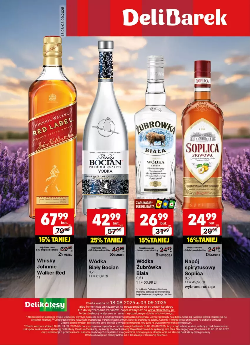 Gazetka promocyjna Delikatesy Centrum - Delibarek DC34-DC35 - ważna 18.08 do 03.09.2025 - strona 1 - produkty: Biały Bocian, Napój, Rum, Soplica, Whisky, Wódka