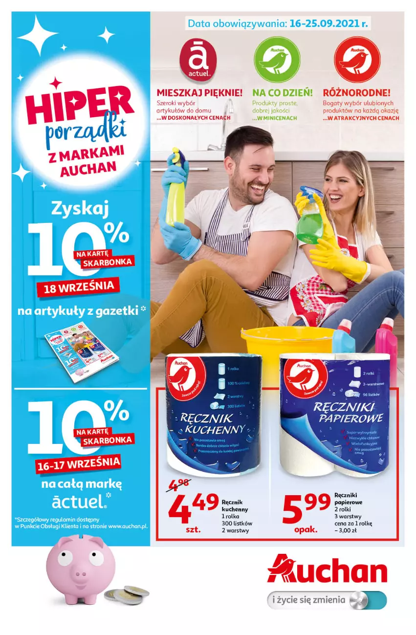 Gazetka promocyjna Auchan - Porządki Hipermarkety - ważna 16.09 do 25.09.2021 - strona 1 - produkty: Papier, Ręcznik, Rolki