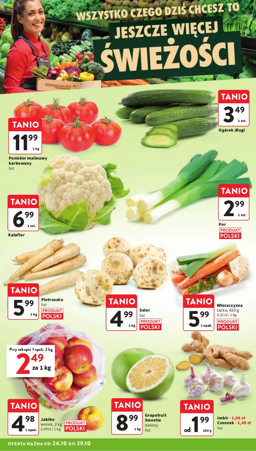 Gazetka promocyjna Intermarche - ważna 24.10 do 29.10.2024 - strona 14 - produkty: Czosnek, Gra, Imbir, Kalafior, Ogórek, Pietruszka, Pomidor malinowy, Por