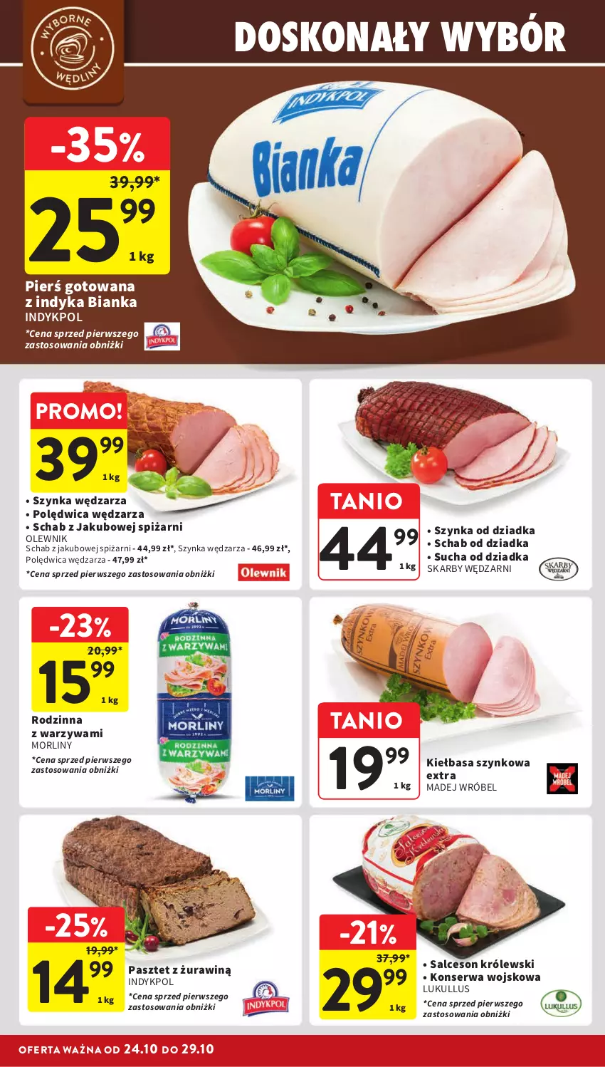 Gazetka promocyjna Intermarche - ważna 24.10 do 29.10.2024 - strona 18 - produkty: Bianka, Kiełbasa, Kiełbasa szynkowa, Królewski, Madej Wróbel, Morliny, Olewnik, Pasztet, Polędwica, Salceson, Ser, Szynka, Warzywa