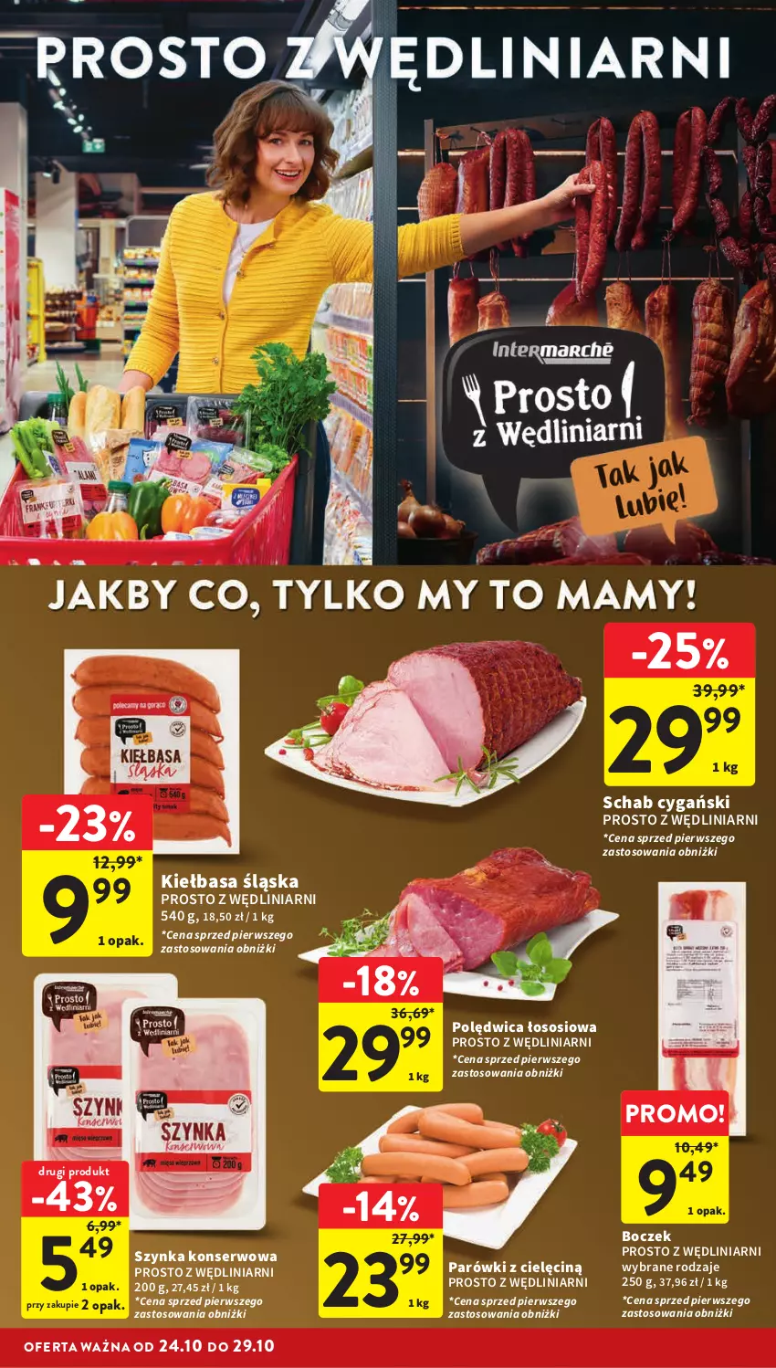 Gazetka promocyjna Intermarche - ważna 24.10 do 29.10.2024 - strona 20 - produkty: Boczek, Kiełbasa, Kiełbasa śląska, Parówki, Polędwica, Ser, Sos, Szynka, Szynka konserwowa