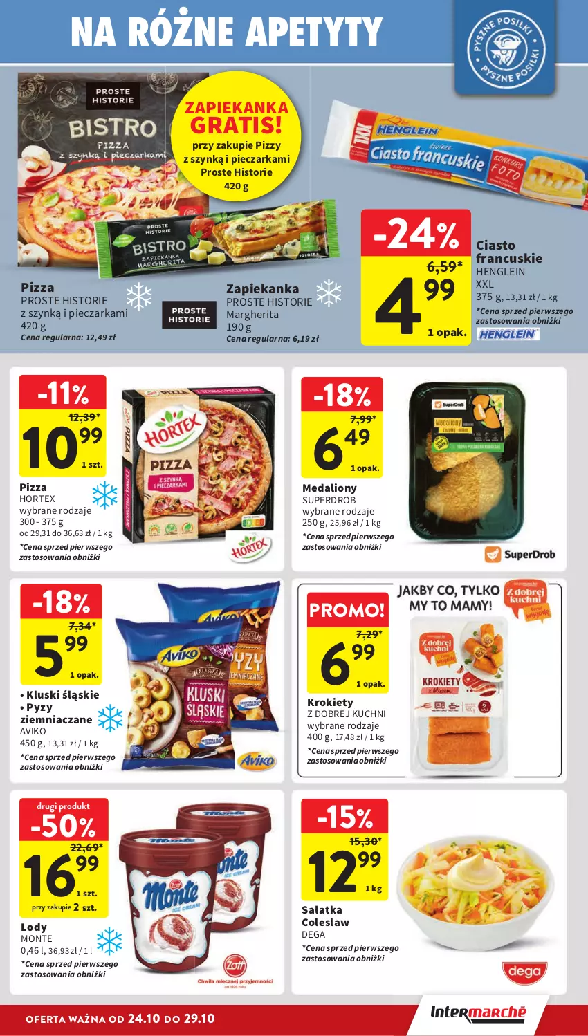 Gazetka promocyjna Intermarche - ważna 24.10 do 29.10.2024 - strona 23 - produkty: Ciasto francuskie, Dega, Gra, Hortex, Krokiety, Lion, Lody, Monte, Piec, Pieczarka, Pizza, Sałat, Sałatka, Zapiekanka