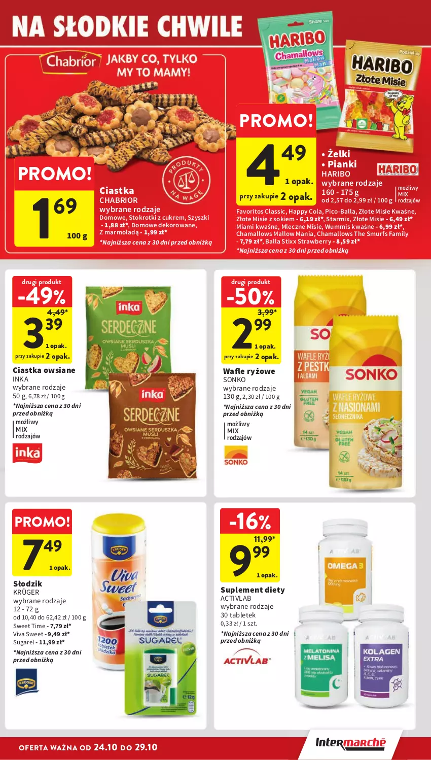 Gazetka promocyjna Intermarche - ważna 24.10 do 29.10.2024 - strona 27 - produkty: Chabrior, Ciastka, Ciastka owsiane, Fa, Hama, Haribo, Inka, Mola, Pico-Balla, Ryż, Sok, Sonko, Suplement diety, Tablet, Wafle