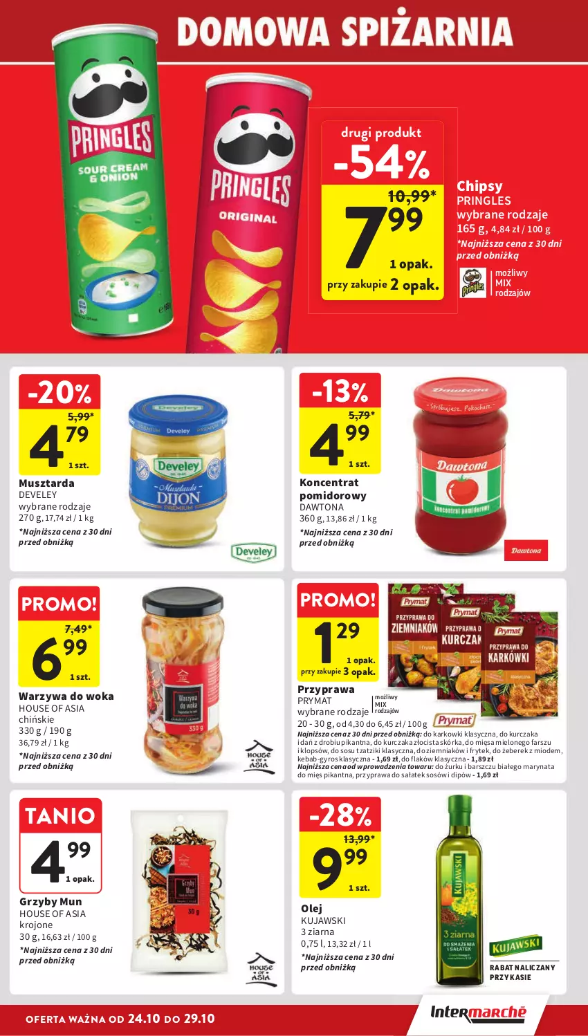 Gazetka promocyjna Intermarche - ważna 24.10 do 29.10.2024 - strona 29 - produkty: Chipsy, Dawtona, Fa, Grzyby, Grzyby mun, Gyros, House of Asia, Kebab, Koncentrat pomidorowy, Kujawski, Kurczak, Mus, Musztarda, Olej, Pringles, Prymat, Sałat, Sos, Warzywa, Warzywa do woka