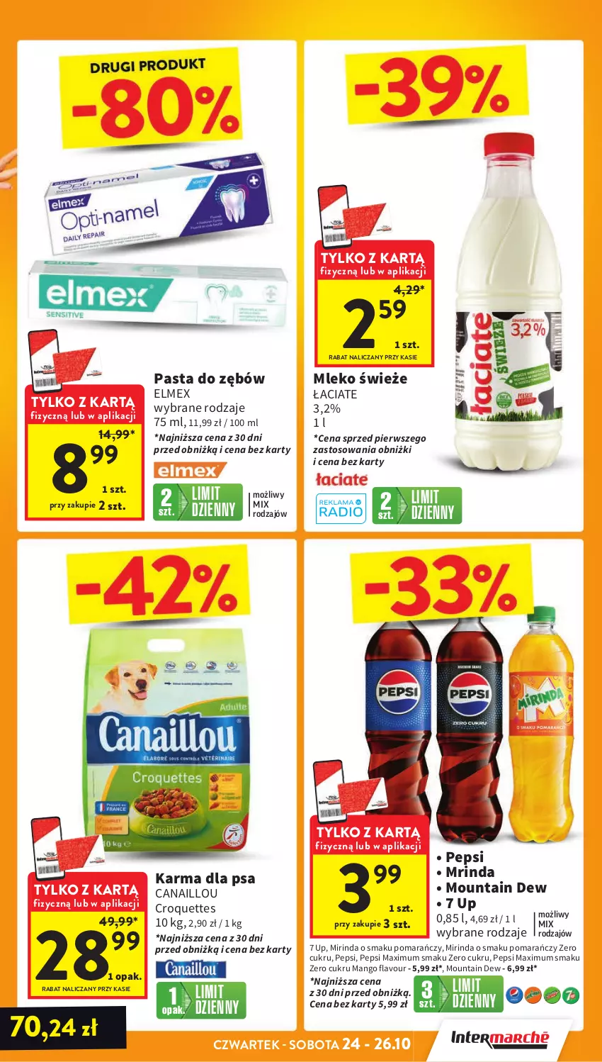 Gazetka promocyjna Intermarche - ważna 24.10 do 29.10.2024 - strona 3 - produkty: Canaillou, Elmex, Mango, Mirinda, Mleko, Pasta do zębów, Pepsi, Pepsi max