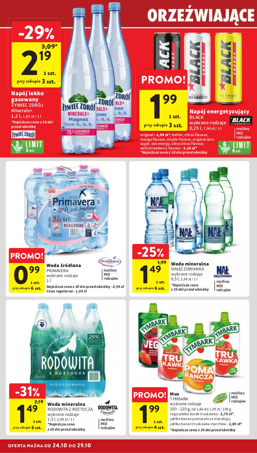 Gazetka promocyjna Intermarche - ważna 24.10 do 29.10.2024 - strona 30 - produkty: Bell, Gin, Lack, LANA, Mango, Mus, Nałęczowianka, Napój, Prima, Primavera, Tymbark, Woda, Woda mineralna