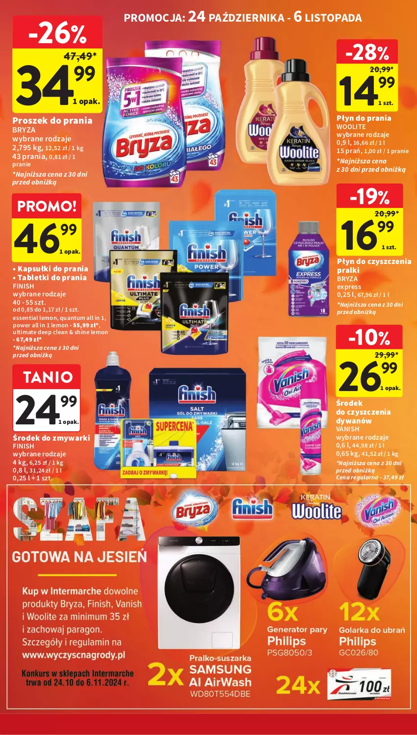 Gazetka promocyjna Intermarche - ważna 24.10 do 29.10.2024 - strona 36 - produkty: Bryza, Dywan, Finish, Kapsułki do prania, Płyn do prania, Pralki, Proszek do prania, Tablet, Top, Vanish, Woolite, Zmywarki