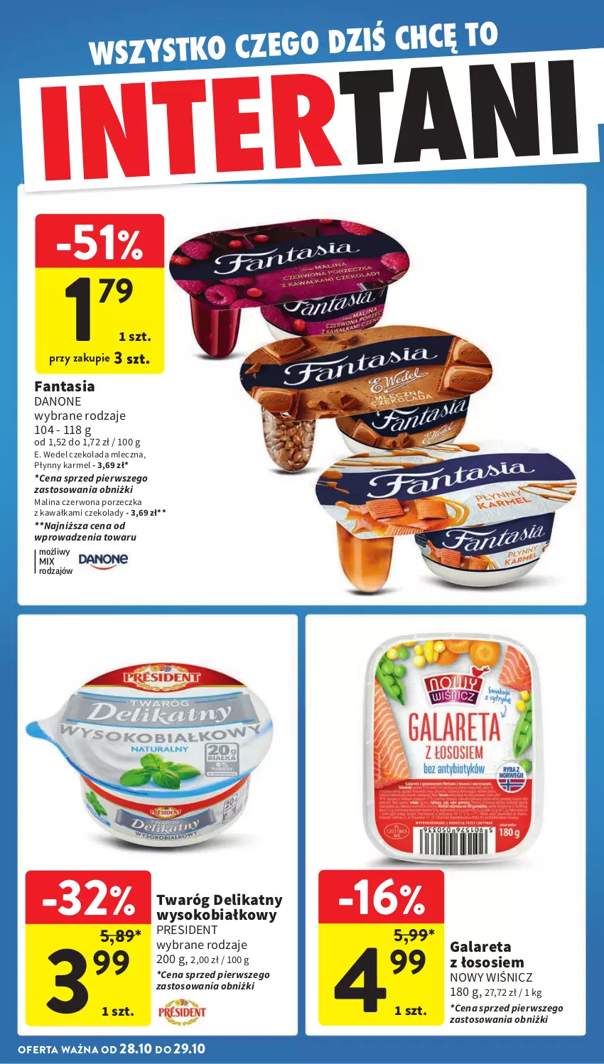 Gazetka promocyjna Intermarche - ważna 24.10 do 29.10.2024 - strona 42 - produkty: Czekolada, Czekolada mleczna, Danone, E. Wedel, Fa, Fanta, Gala, Kawa, Por, Sok, Sos, Twaróg, Twaróg delikatny