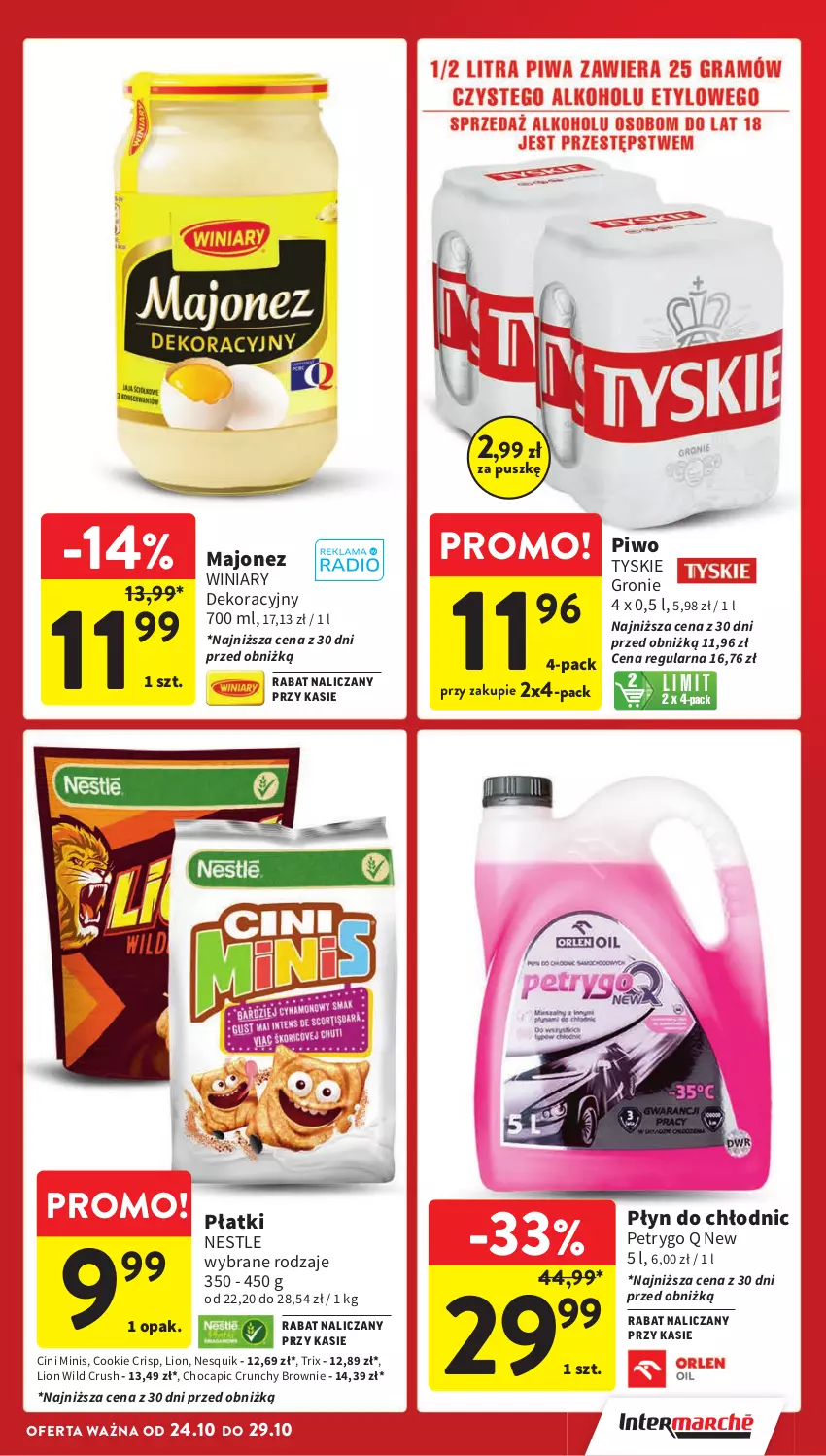 Gazetka promocyjna Intermarche - ważna 24.10 do 29.10.2024 - strona 5 - produkty: Brownie, Cini Minis, Lion, Majonez, Nesquik, Piwo, Płyn do chłodnic, Tyskie, Winiary