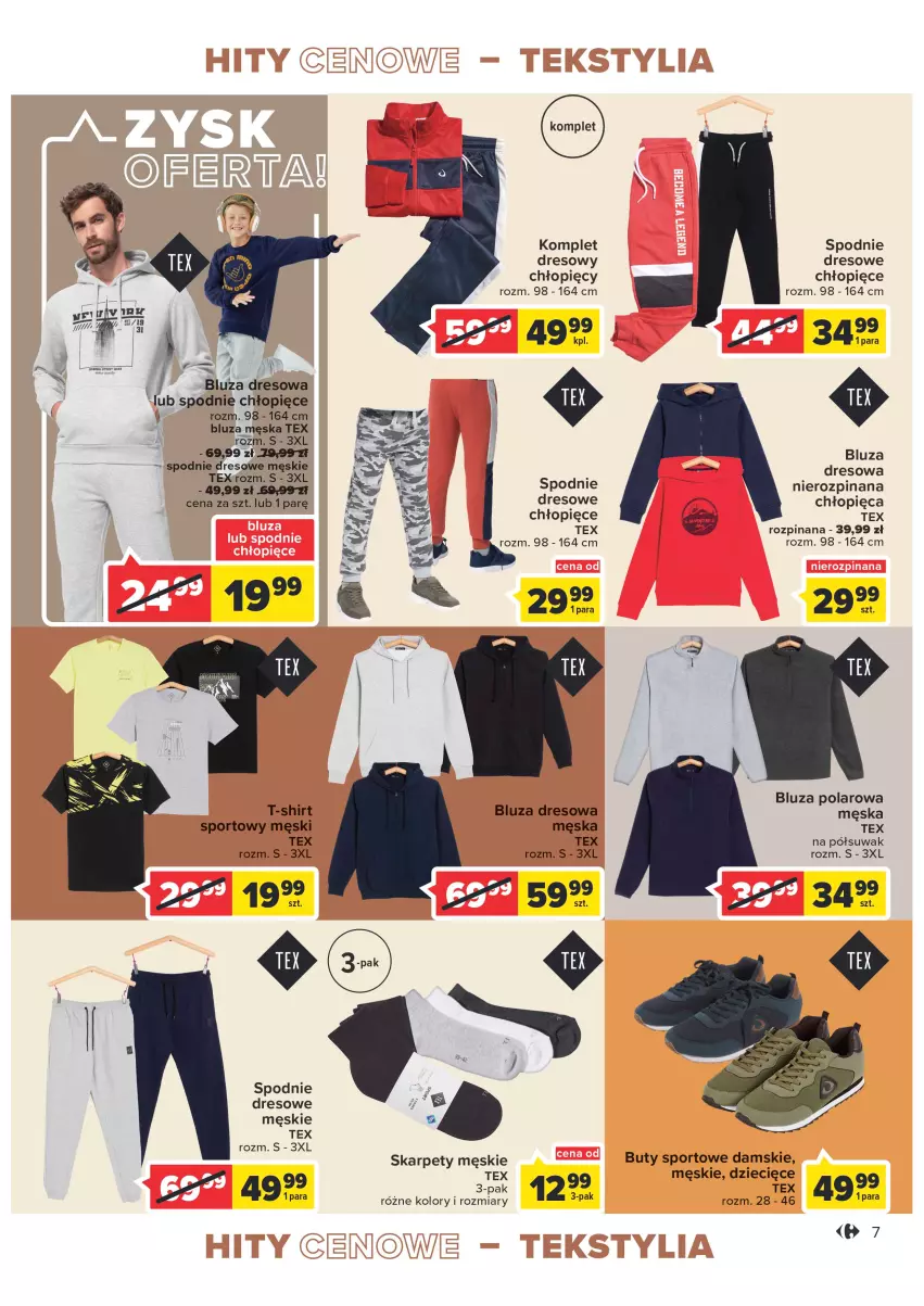 Gazetka promocyjna Carrefour - Gazetka Modowe hity cenowe - ważna 02.11 do 12.11.2022 - strona 7 - produkty: Bluza, Bluza dresowa, Bluza polarowa, Buty, Dres, Dzieci, Karp, Por, Spodnie, Spodnie dresowe, Sport, T-shirt