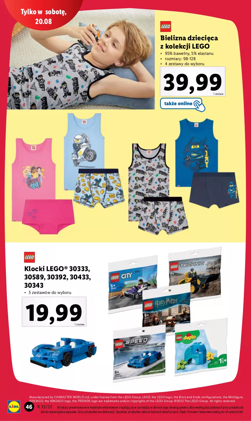 Gazetka promocyjna Lidl - GAZETKA - ważna 16.08 do 20.08.2022 - strona 48 - produkty: Bielizna, Dzieci, Fa, Klocki, LEGO, Ser