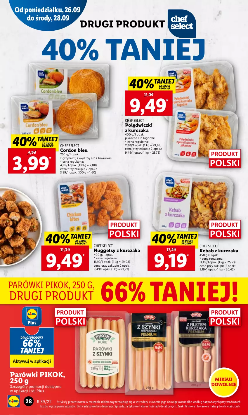 Gazetka promocyjna Lidl - GAZETKA - ważna 26.09 do 28.09.2022 - strona 30 - produkty: Cordon Bleu, Kebab, Kebab z kurczaka, Kurczak, Parówki, PIKOK, Polędwiczki z kurczaka