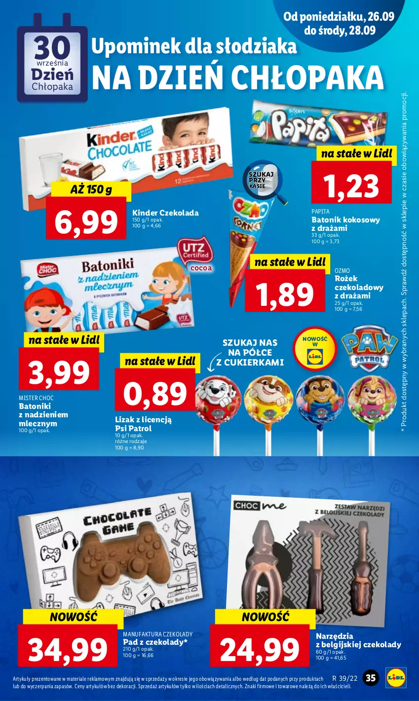 Gazetka promocyjna Lidl - GAZETKA - ważna 26.09 do 28.09.2022 - strona 37 - produkty: Baton, Cukier, Czekolada, Fa, Kinder, Kokos, LG, Psi Patrol, Tonik