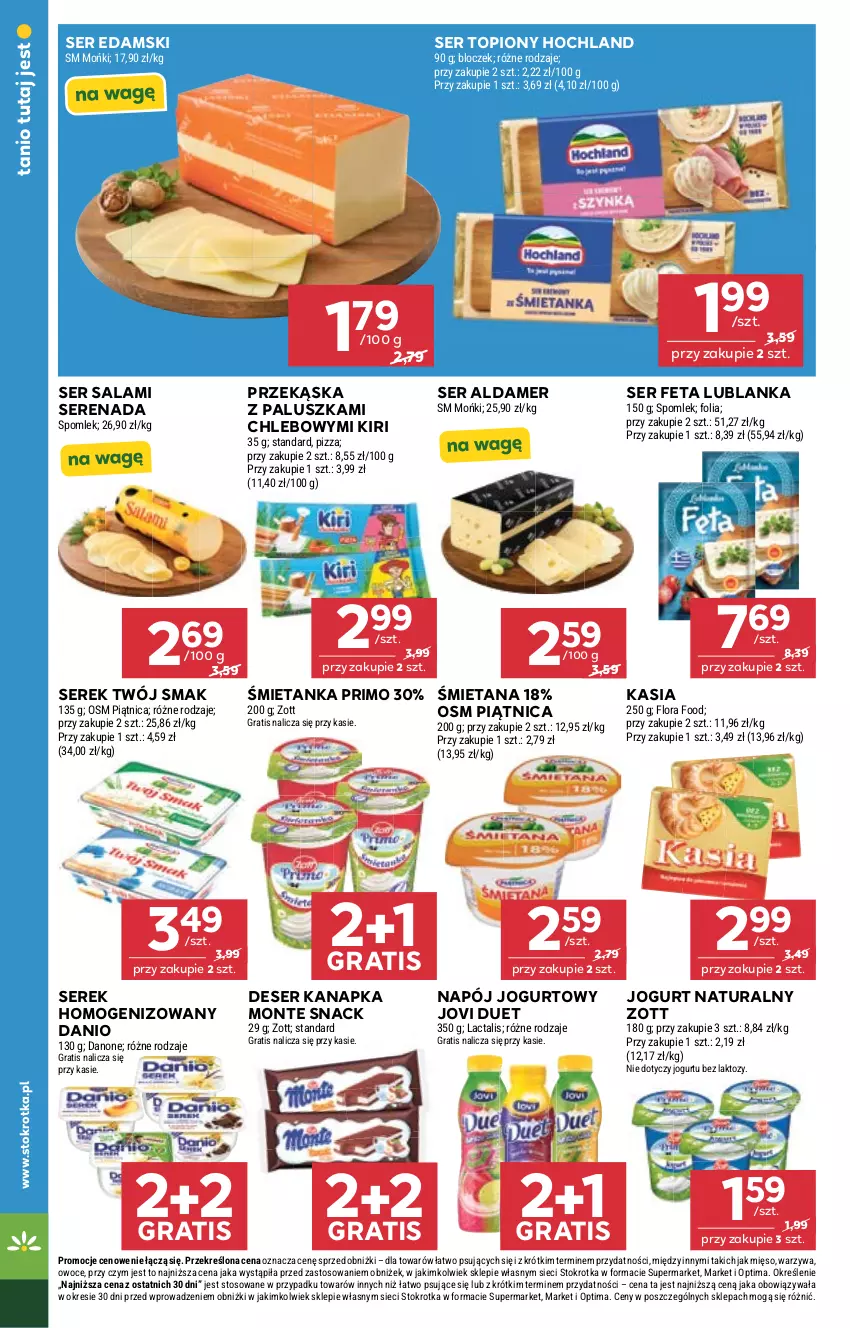 Gazetka promocyjna Stokrotka - Market - ważna 03.09 do 09.09.2026 - strona 16 - produkty: Chleb, Danio, Danone, Deser, Edam, Feta, Flora, Gra, Hochland, Jogurt, Jogurt naturalny, Kasia, Mięso, Monte, Napój, Napój jogurtowy, Optima, Owoce, Piątnica, Pizza, Salami, Ser, Ser salami, Ser topiony, Serek, Serek homogenizowany, Top, Twój Smak, Warzywa, Zott