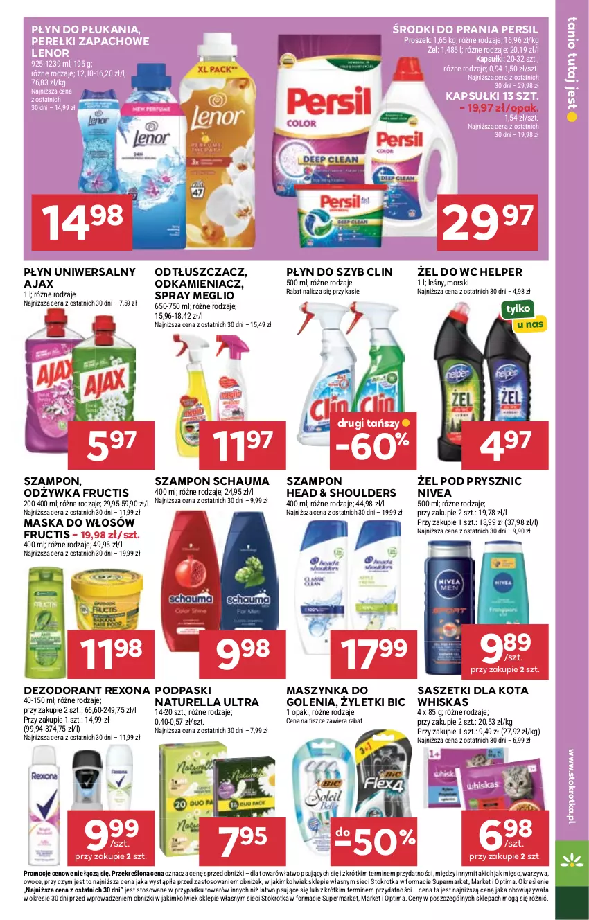 Gazetka promocyjna Stokrotka - Market - ważna 03.09 do 09.09.2026 - strona 31 - produkty: Ajax, BIC, Clin, Dezodorant, Fructis, Lenor, Maska, Maska do włosów, Maszynka, Mięso, Naturell, Naturella, Nivea, Odkamieniacz, Odtłuszczacz, Odżywka, Optima, Owoce, Perełki zapachowe, Persil, Płyn do płukania, Płyn do szyb, Podpaski, Rexona, Schauma, Szampon, Szynka, Warzywa, Whiskas