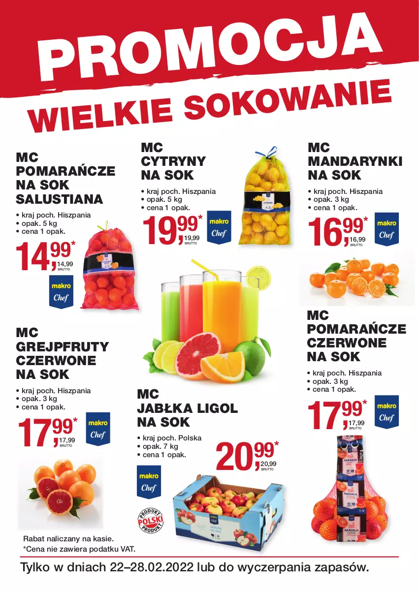 Gazetka promocyjna Makro - Wielkie Sokowanie - ważna 22.02 do 28.02.2022 - strona 1 - produkty: Cytryny, Grejpfrut, Jabłka, Ligol, LUSTi, Mandarynki, Pomarańcze, Sok