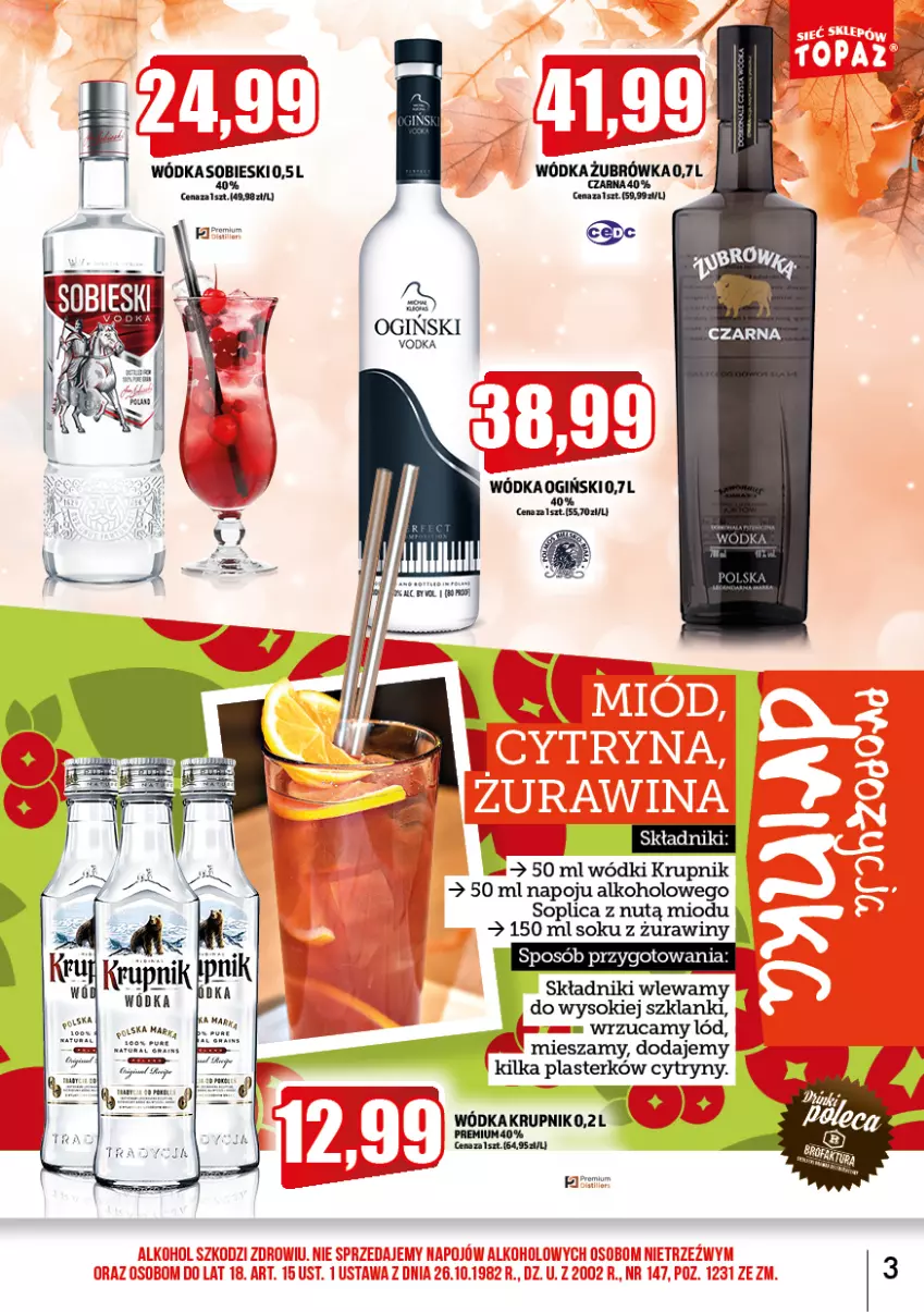 Gazetka promocyjna Topaz - Gazetka - ważna 01.10 do 31.10.2022 - strona 3 - produkty: Cytryny, Gin, Krupnik, Lanki, Ogiński, Sok, Soplica, Wódka