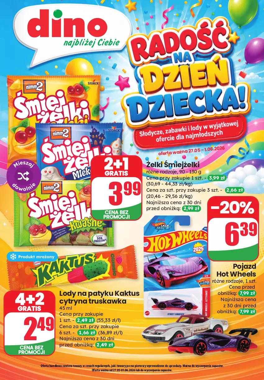 Gazetka promocyjna Dino - Katalog - Dzień Dziecka 2026 - ważna 27.05 do 01.06.2026 - strona 1 - produkty: Gra, Hot Wheels, Kaktus, Lody, Pojazd