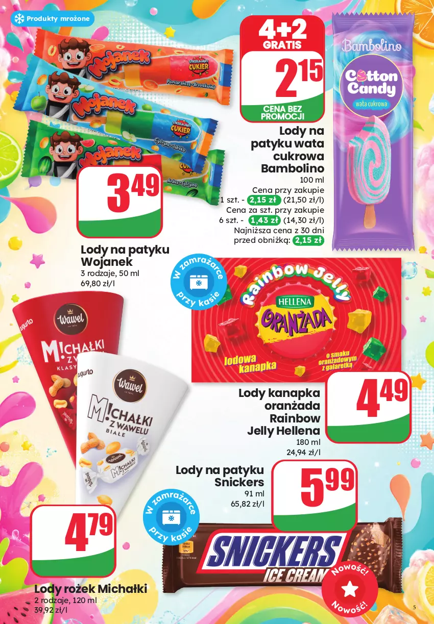 Gazetka promocyjna Dino - Katalog - Dzień Dziecka 2026 - ważna 27.05 do 01.06.2026 - strona 5 - produkty: Gra, Hellena, Lody, Michałki, Oranżada, Produkty mrożone, Snickers, Wata cukrowa
