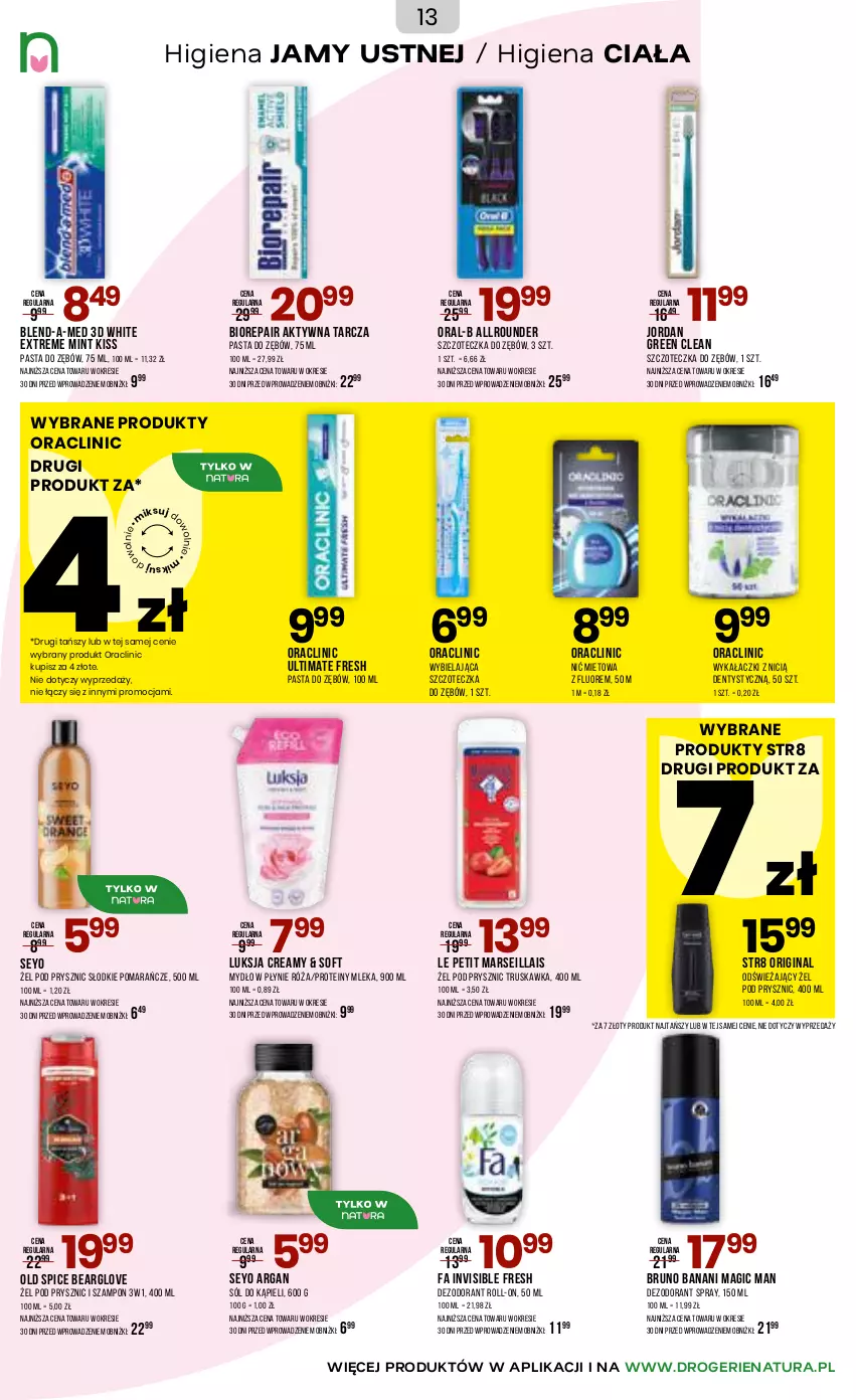 Gazetka promocyjna Drogerie Natura - Gazetka Drogerie Natura - ważna 05.03 do 17.03.2026 - strona 13 - produkty: Biorepair, Blend-a-Med, Bruno Banani, Clin, Dezodorant, Fa, Gin, Higiena jamy ustnej, Luksja, Mars, Mydło, Mydło w płynie, Old Spice, Pasta do zębów, Pomarańcze, Róża, Sól, Sól do kąpieli, Str8, Szampon, Szczoteczka, Szczoteczka do zębów