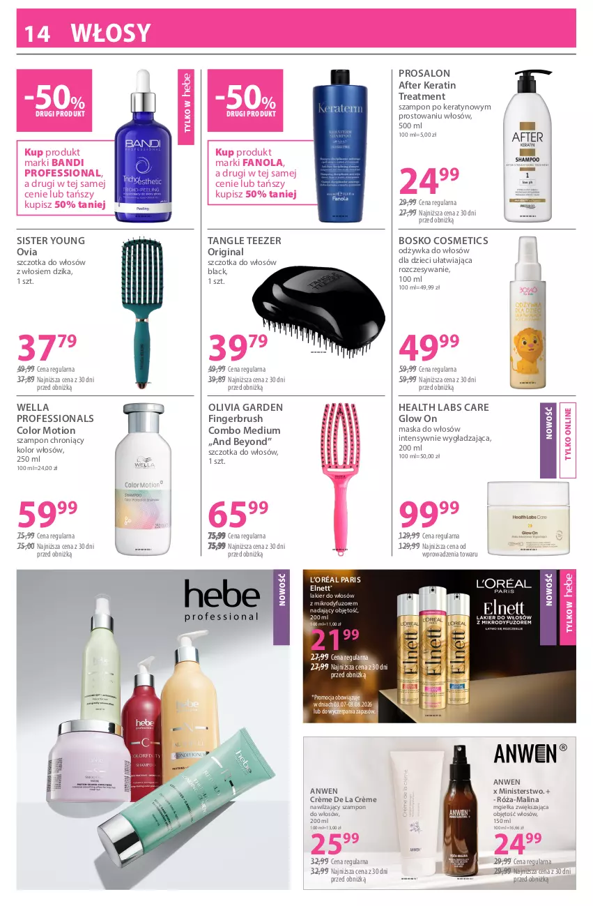 Gazetka promocyjna Hebe - Gazetka - ważna 03.07 do 03.08.2026 - strona 14 - produkty: Bandi, Dzieci, Fa, Gin, L’Oréal, Lack, Lakier, Lakier do włosów, Maska, Maska do włosów, Odżywka, Róża, Szampon, Szczotka, Szczotka do włosów, Tangle Teezer, Wella