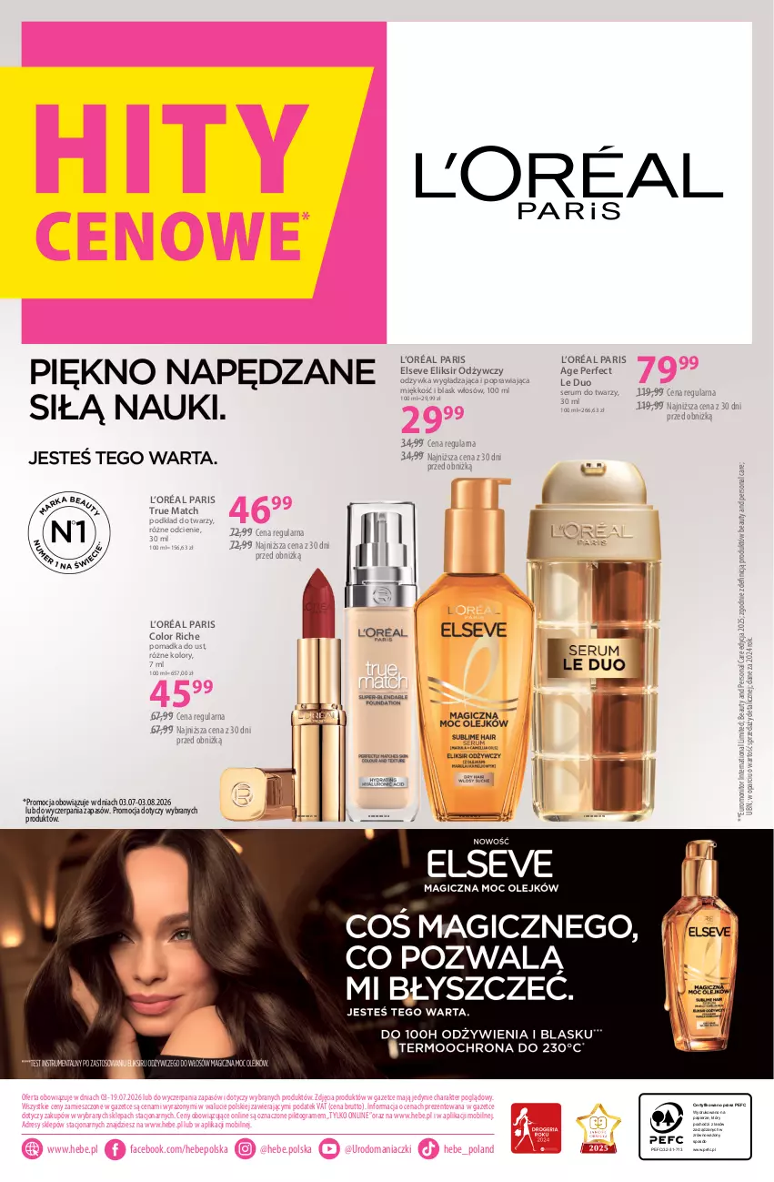 Gazetka promocyjna Hebe - Gazetka - ważna 03.07 do 03.08.2026 - strona 22 - produkty: Dres, Elseve, Fa, Gra, L’Oréal, Mobil, Monitor, Odżywka, Papier, Podkład, Podkład do twarzy, Rum, Ser, Serum, Serum do twarzy