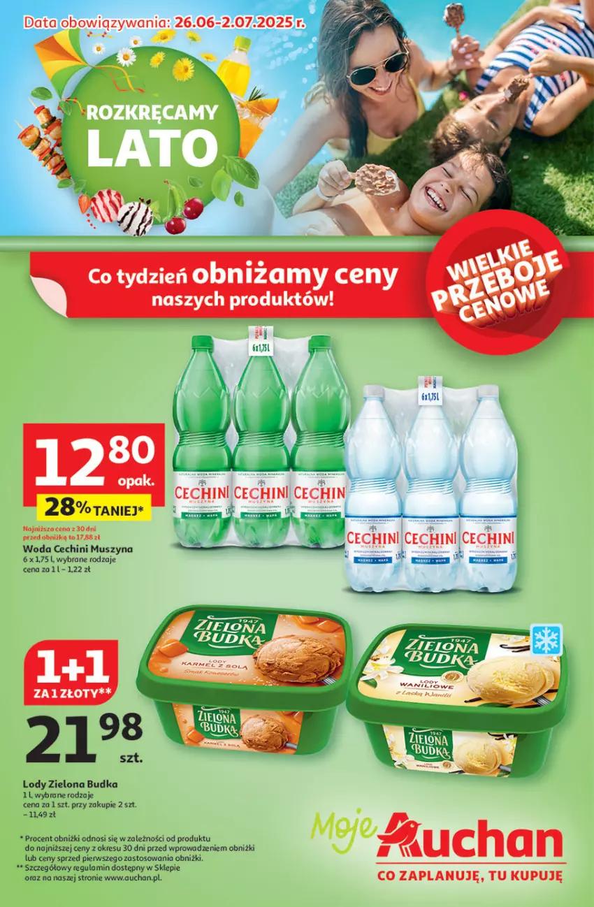 Gazetka promocyjna Auchan - ROZKRĘCAMY LATO Moje Auchan - ważna 26.06 do 02.07.2025 - strona 1 - produkty: Lody, Mus, Szyna, Woda, Zielona Budka