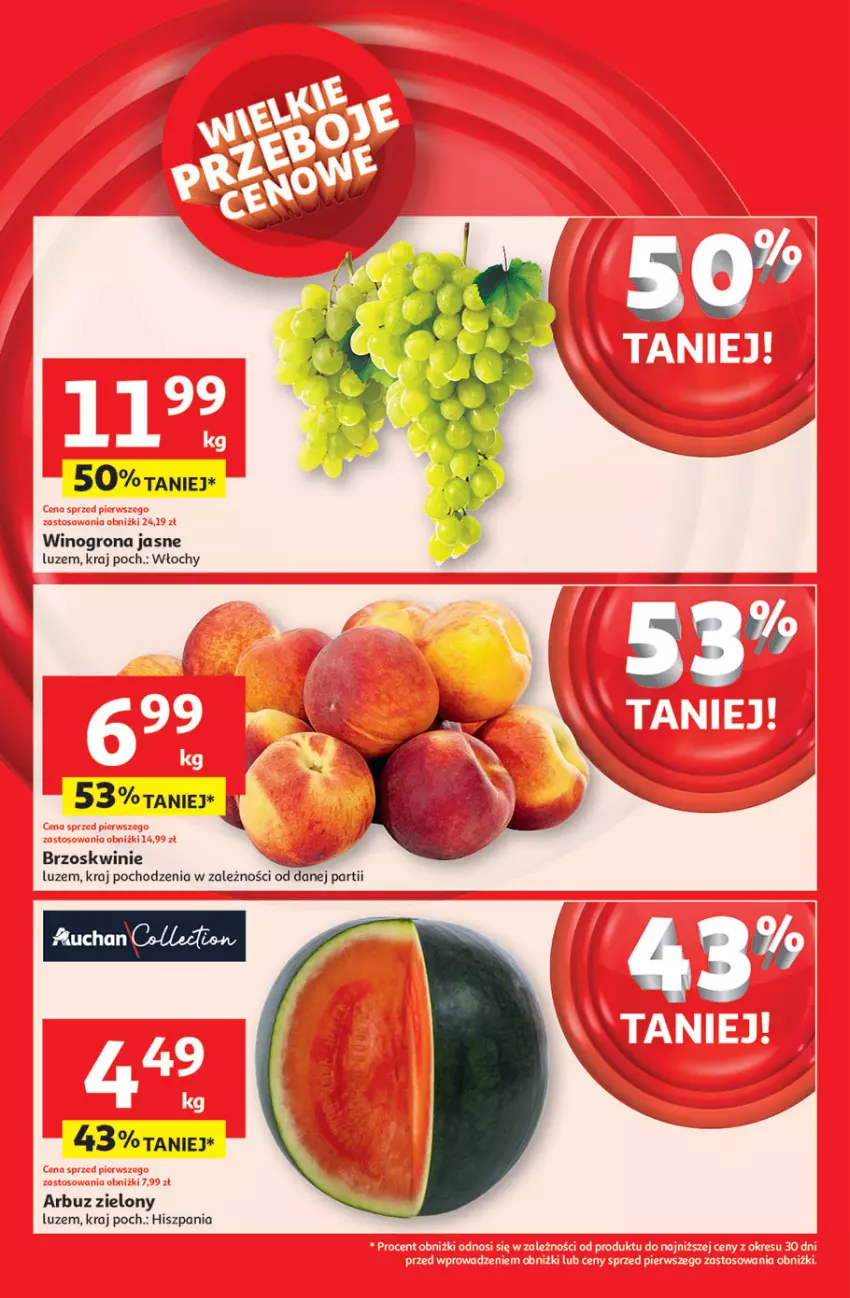 Gazetka promocyjna Auchan - ROZKRĘCAMY LATO Moje Auchan - ważna 26.06 do 02.07.2025 - strona 4 - produkty: Arbuz, Brzoskwinie, Wino, Winogrona