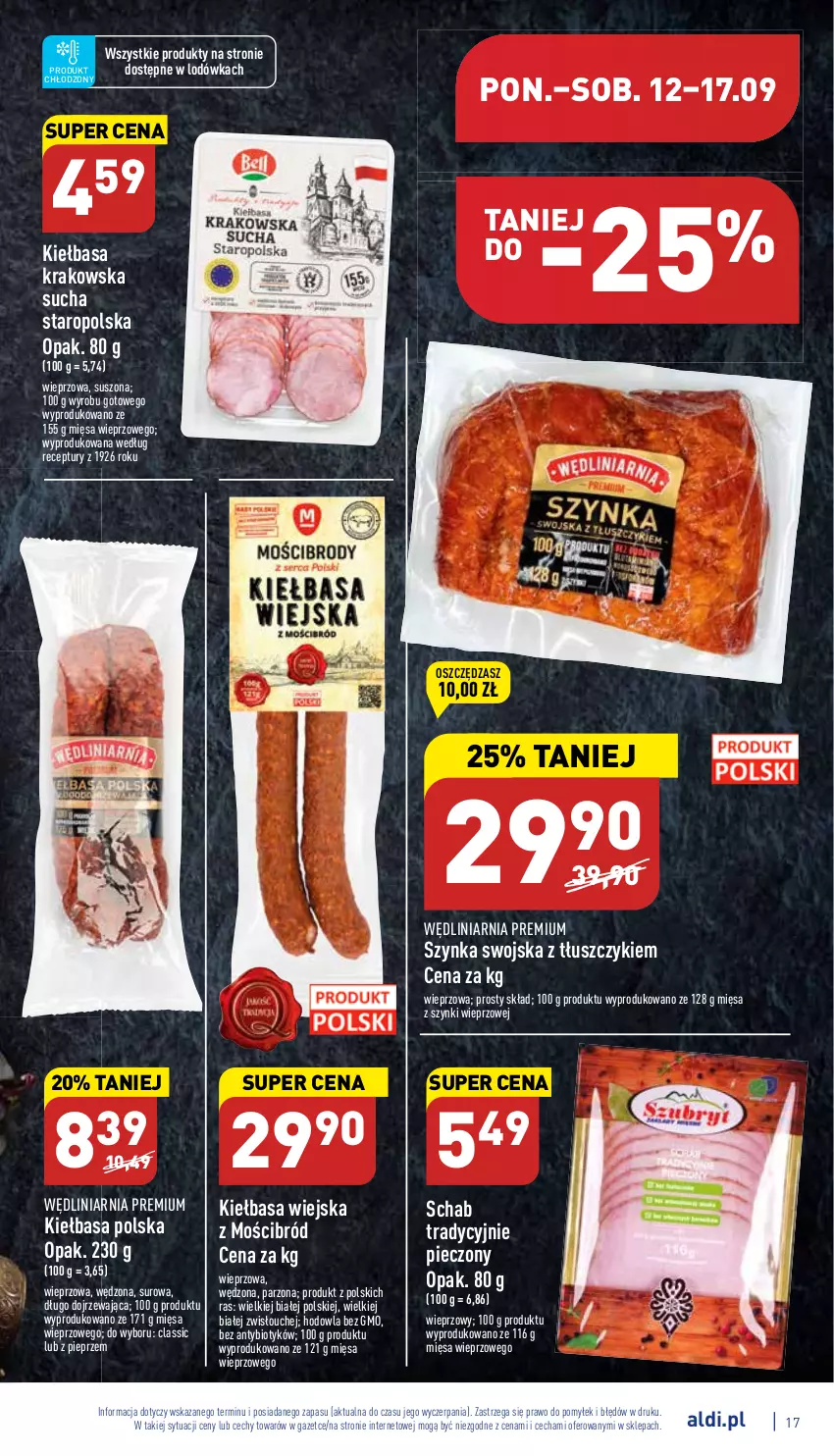 Gazetka promocyjna Aldi - Pełny katalog - ważna 12.09 do 17.09.2022 - strona 17 - produkty: Kiełbasa, Kiełbasa krakowska, Kiełbasa wiejska, Lodówka, Piec, Pieprz, Szynka