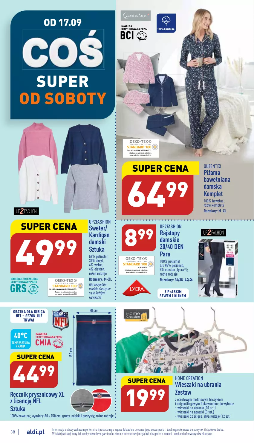 Gazetka promocyjna Aldi - Pełny katalog - ważna 12.09 do 17.09.2022 - strona 38 - produkty: BIC, Dzieci, Fa, Gra, Haczyk, Kardigan, Piżama, Queentex, Rajstopy, Ręcznik, Sweter, Top, Ubrania, Wełna, Wieszak