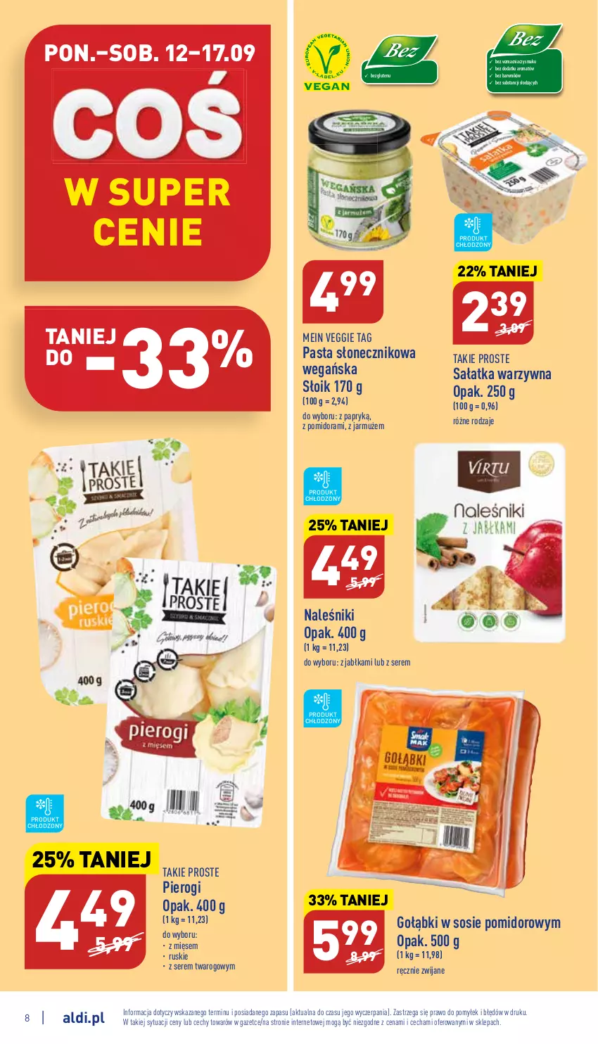 Gazetka promocyjna Aldi - Pełny katalog - ważna 12.09 do 17.09.2022 - strona 8 - produkty: Jabłka, Jarmuż, Naleśniki, Pierogi, Sałat, Sałatka, Sałatka warzywna, Ser, Sos