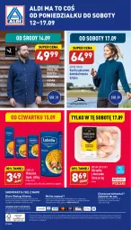 Gazetka promocyjna Aldi - Pełny katalog - Gazetka - ważna od 17.09 do 17.09.2022 - strona 40 - produkty: Kurczak, Lubella, Makaron, Por, Bell, Mięsne specjały, Kurtka, Kosz, O nas, Koszula, Spaghetti, Moda, Bella, Biuro