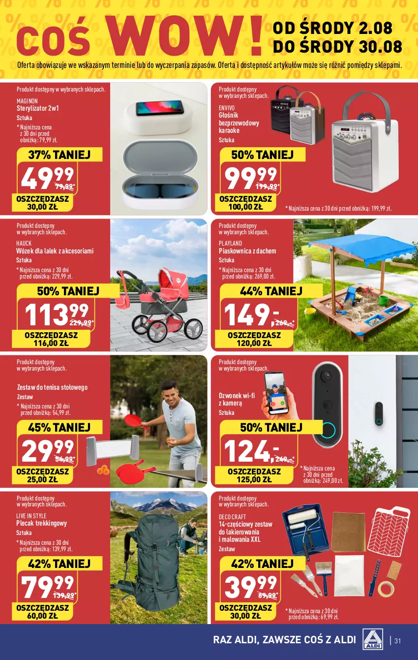 Gazetka promocyjna Aldi - Pełna oferta - ważna 31.07 do 05.08.2023 - strona 31 - produkty: Dzwonek, Gin, Głośnik, Lakier, Plecak, Sterylizator, Wózek