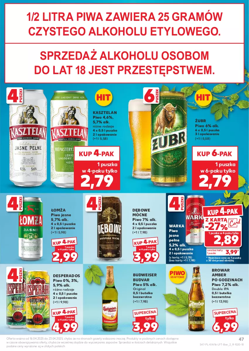 Gazetka promocyjna Kaufland - Gazetka tygodnia - ważna 16.04 do 23.04.2025 - strona 47 - produkty: Desperados, Gin, Gra, Kasztelan, Piwa, Piwo, Piwo jasne, Ser, Warka