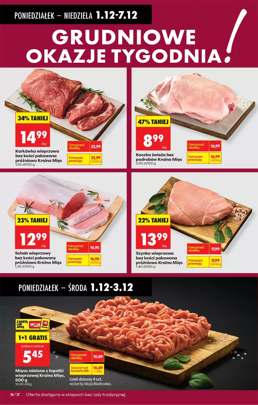 Gazetka promocyjna Biedronka - Od Poniedziałku - ważna 01.12 do 06.12.2025 - strona 39 - produkty: Gra, Kaczka, Karkówka wieprzowa, Mięso, Mięso mielone, Schab wieprzowy, Szynka, Szynka wieprzowa