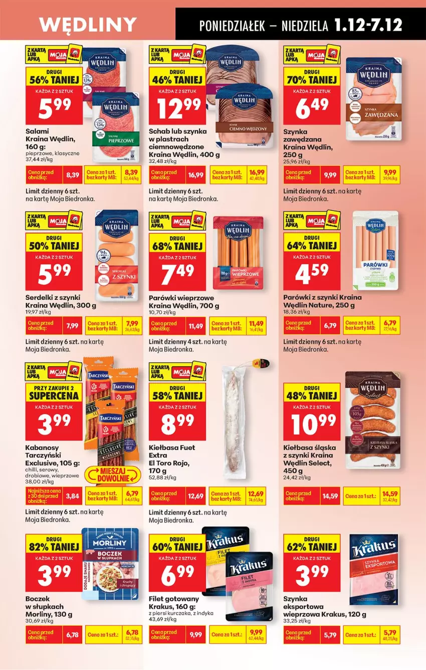 Gazetka promocyjna Biedronka - Od Poniedziałku - ważna 01.12 do 06.12.2025 - strona 49 - produkty: Boczek, Fa, Kabanos, Kiełbasa, Kiełbasa śląska, Krakus, Kurczak, Morliny, Parówki, Parówki z szynki, Pieprz, Por, Salami, Ser, Serdelki, Sport, Szynka, Tarczyński