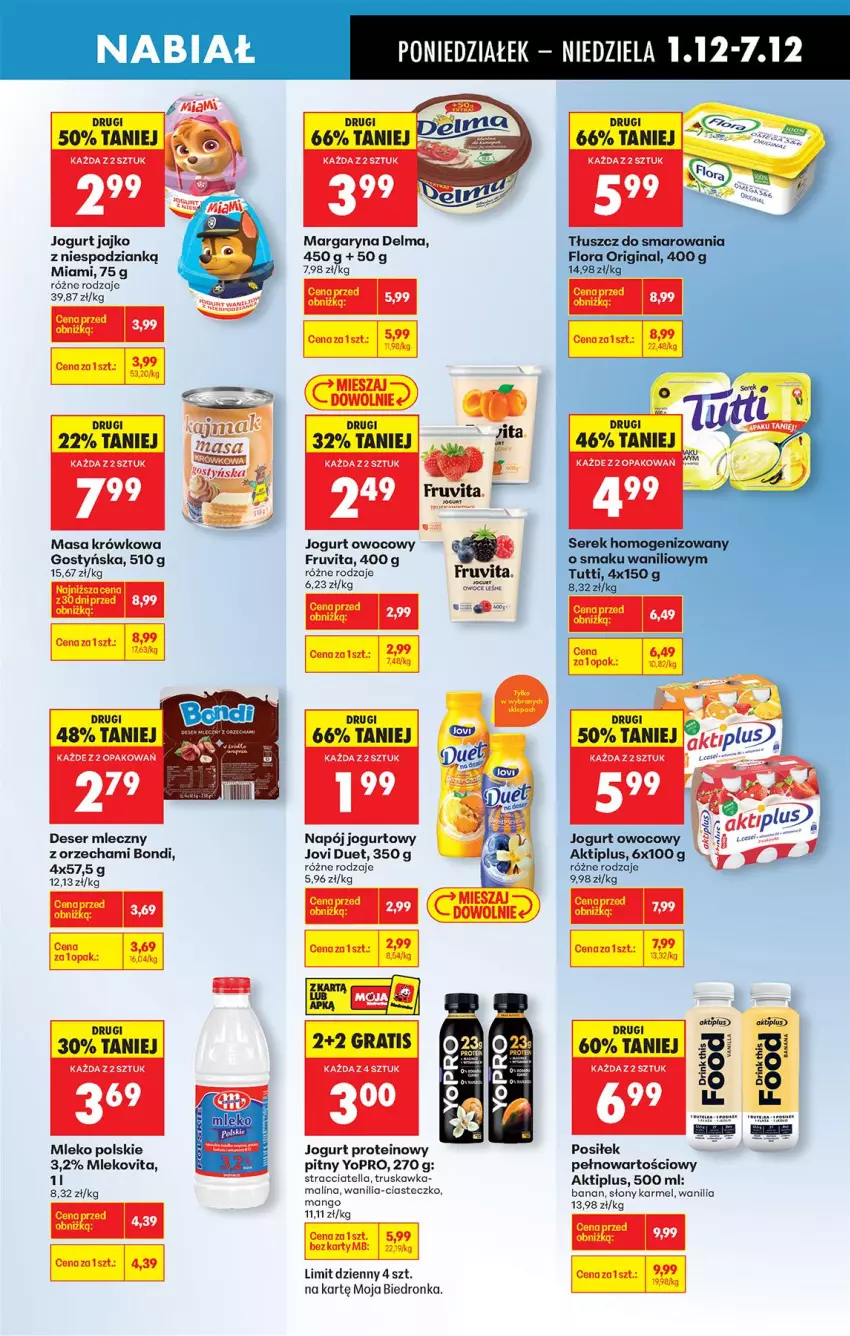 Gazetka promocyjna Biedronka - Od Poniedziałku - ważna 01.12 do 06.12.2025 - strona 51 - produkty: Aktiplus, Delma, Deser, Deser mleczny, Flora, Gra, Jogurt, Jogurt owocowy, Mango, Margaryna, Masa krówkowa, Mleko, Mlekovita, Napój, Napój jogurtowy, Owoce, Ser