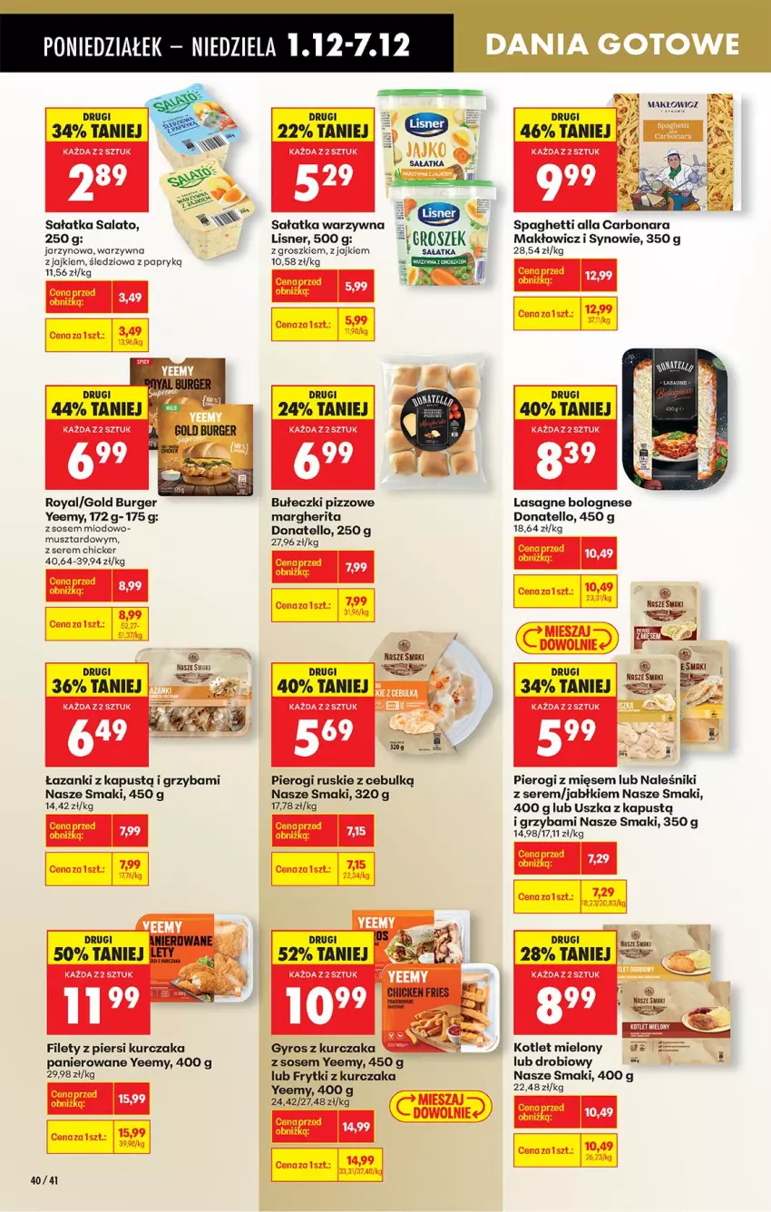 Gazetka promocyjna Biedronka - Od Poniedziałku - ważna 01.12 do 06.12.2025 - strona 54 - produkty: Bułeczki, Burger, Frytki, Gyros, Kapustą, Kotlet, Kurczak, Lasagne, Lasagne bolognese, Lisner, Mus, Naleśniki, Pierogi, Sałat, Sałatka, Sałatka warzywna, Ser, Sos, Spaghetti