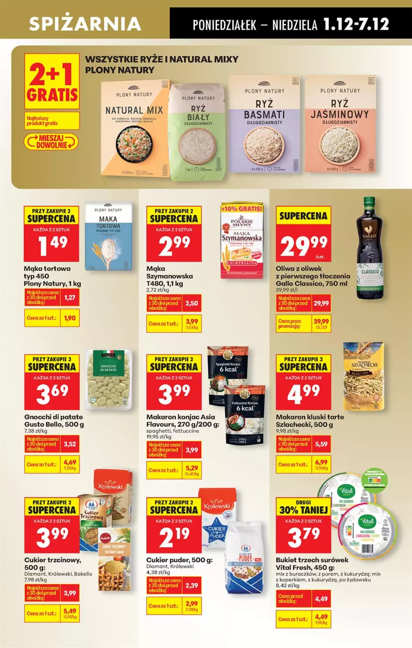 Gazetka promocyjna Biedronka - Od Poniedziałku - ważna 01.12 do 06.12.2025 - strona 55 - produkty: Bell, Bukiet, Cukier, Cukier puder, Cukier trzcinowy, Diamant, Fa, Gnocchi, Gra, Królewski, Mąka, Mąka tortowa, Makaron, Oliwa, Oliwa z oliwek, Por, Puder, Ryż, Ryż basmati, Spaghetti