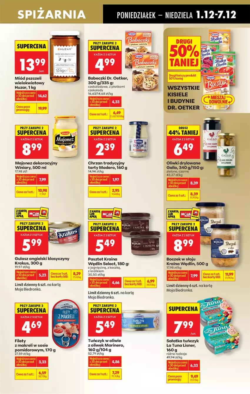 Gazetka promocyjna Biedronka - Od Poniedziałku - ważna 01.12 do 06.12.2025 - strona 57 - produkty: Babeczki, Boczek, Chrzan, Dr. Oetker, Gry, Kisiel, Krakus, Królik, Lisner, Majonez, Miód, Oliwki, Oliwki zielone, Pasztet, Sałat, Sałatka, Sos, Tuńczyk, Winiary
