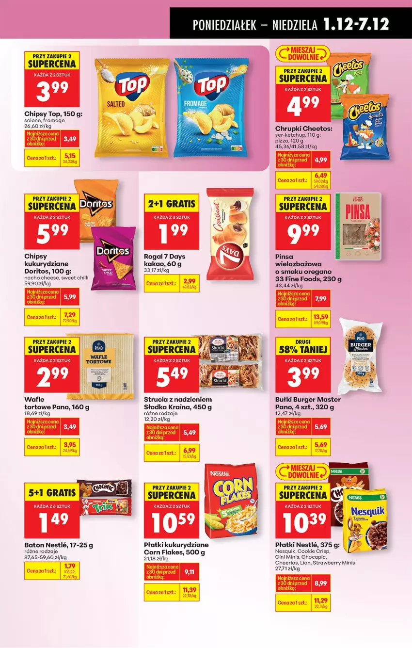Gazetka promocyjna Biedronka - Od Poniedziałku - ważna 01.12 do 06.12.2025 - strona 61 - produkty: 7 Days, Baton, Burger, Cheerios, Cheetos, Chipsy, Chrupki, Cini Minis, Corn flakes, Gra, Kakao, Ketchup, Lion, Nesquik, Pizza, Rogal, Ser, Top, Wafle, Wafle tortowe